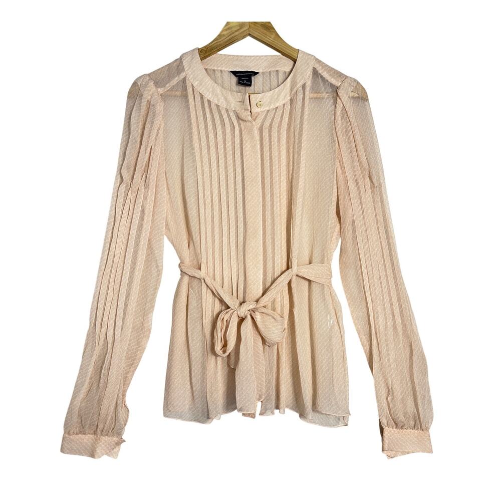 Vintage 100% Silk Sheer Pleated Y2K Romantic Peach Blouse, MODA‎ International M